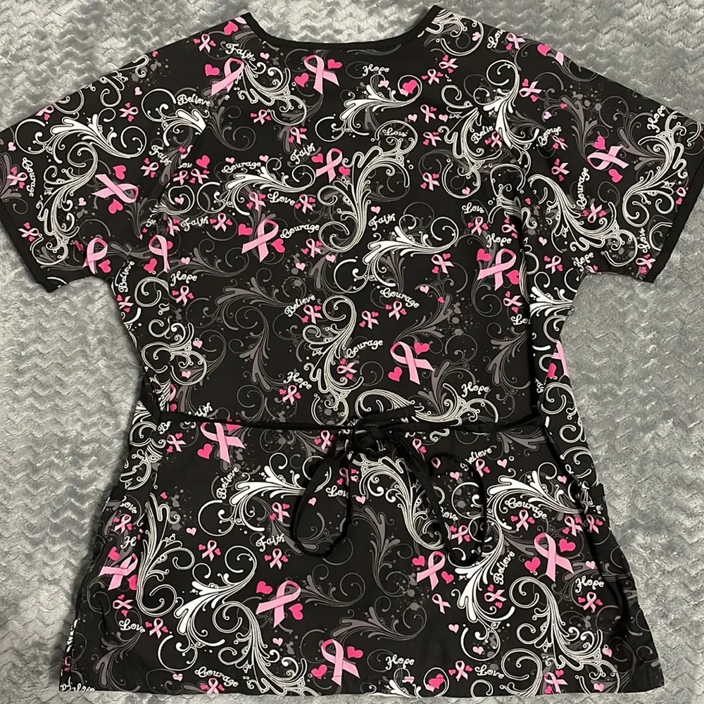 Medium Breast Cancer Awareness Scrub Top & Medium Black Scrub Bottoms - Picture 3 of 7